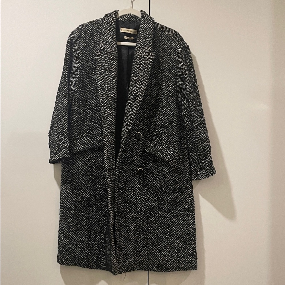 Mango Black and White Herringbone Coat